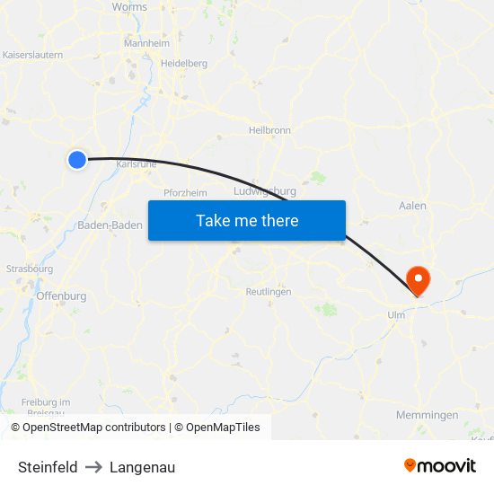 Steinfeld to Langenau map