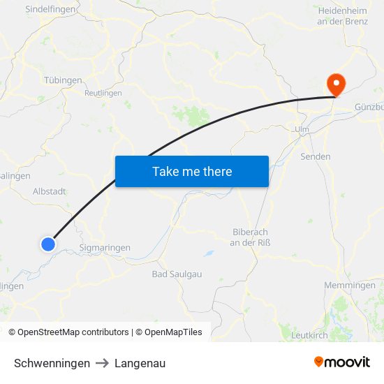 Schwenningen to Langenau map