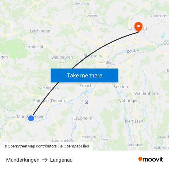 Munderkingen to Langenau map