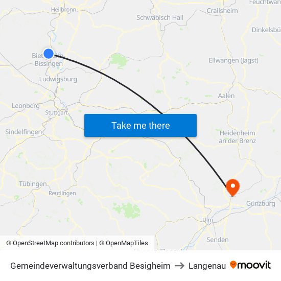 Gemeindeverwaltungsverband Besigheim to Langenau map