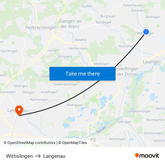 Wittislingen to Langenau map