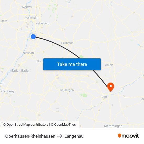 Oberhausen-Rheinhausen to Langenau map