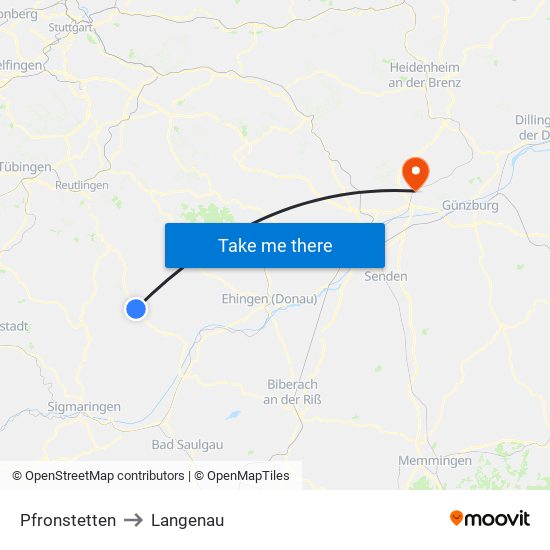 Pfronstetten to Langenau map