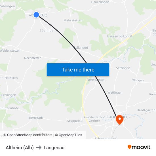 Altheim (Alb) to Langenau map