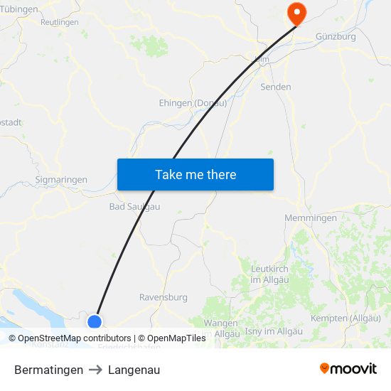 Bermatingen to Langenau map