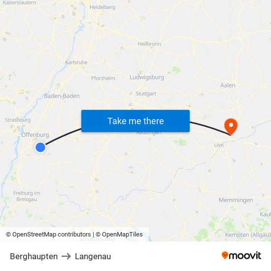 Berghaupten to Langenau map