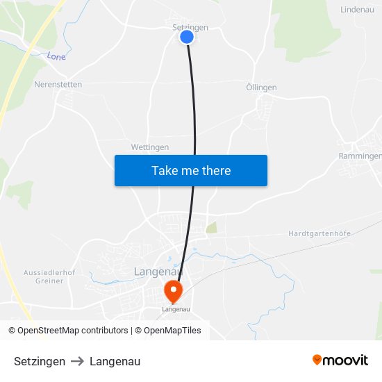 Setzingen to Langenau map