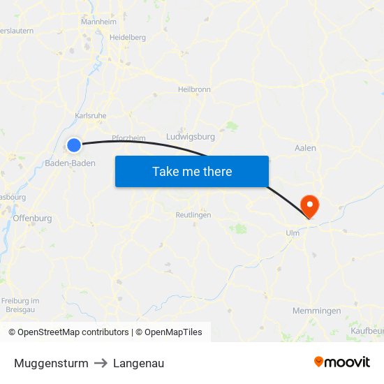 Muggensturm to Langenau map