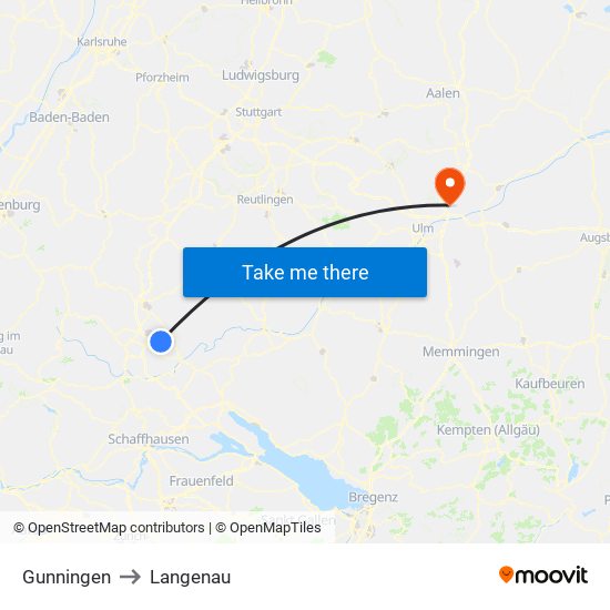 Gunningen to Langenau map