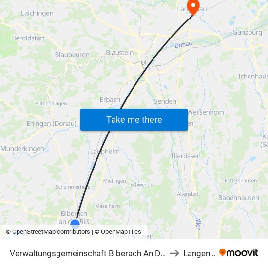 Verwaltungsgemeinschaft Biberach An Der Riß to Langenau map