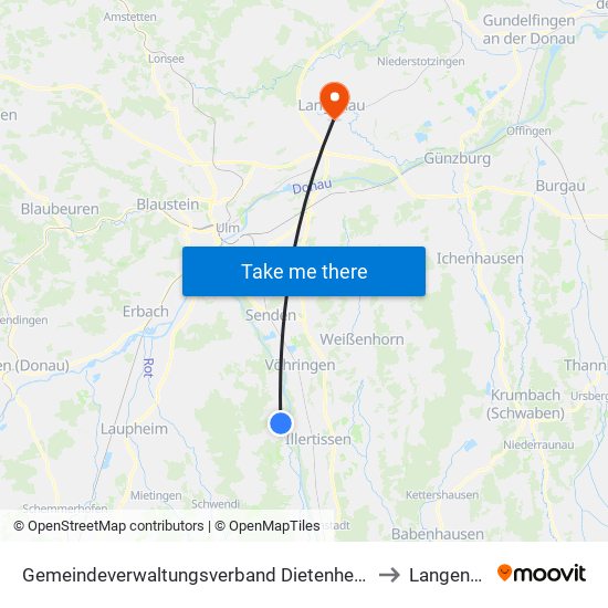 Gemeindeverwaltungsverband Dietenheim to Langenau map