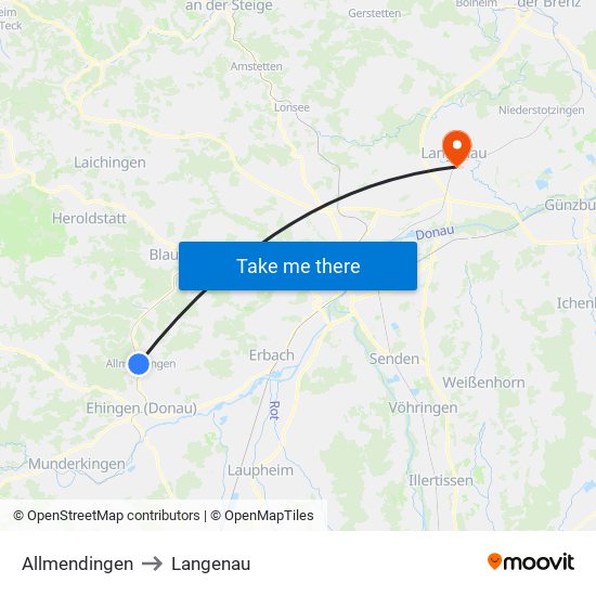 Allmendingen to Langenau map