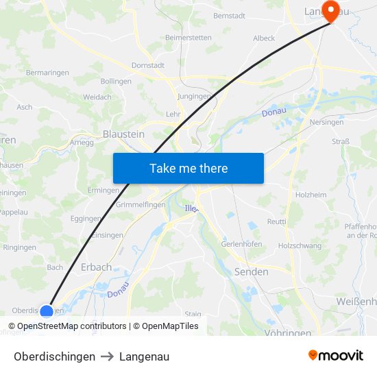 Oberdischingen to Langenau map