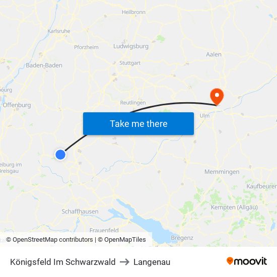 Königsfeld Im Schwarzwald to Langenau map