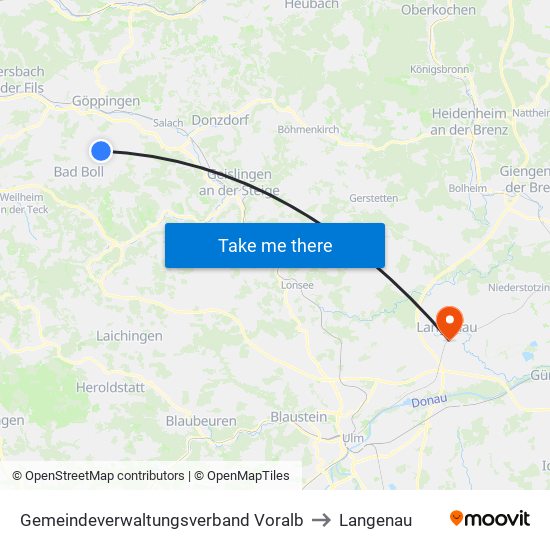 Gemeindeverwaltungsverband Voralb to Langenau map