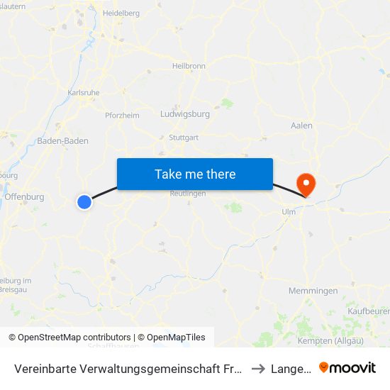 Vereinbarte Verwaltungsgemeinschaft Freudenstadt to Langenau map