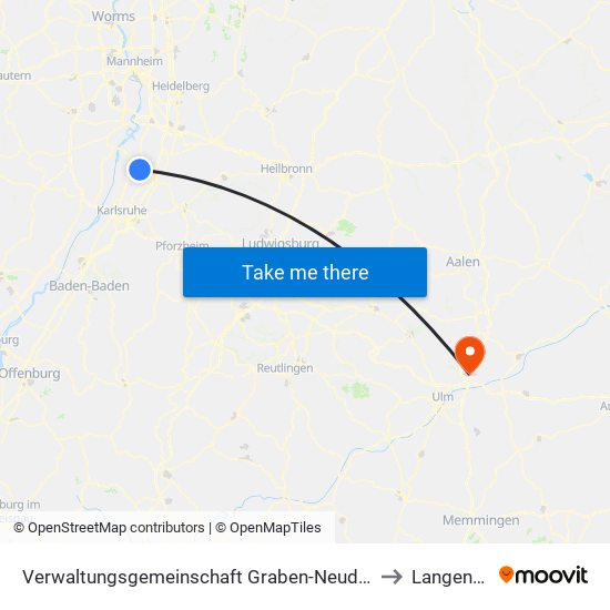 Verwaltungsgemeinschaft Graben-Neudorf to Langenau map