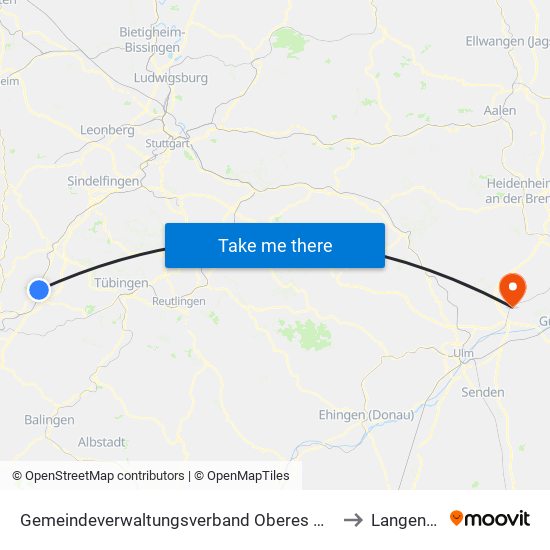 Gemeindeverwaltungsverband Oberes Gäu to Langenau map