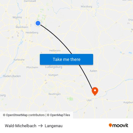 Wald-Michelbach to Langenau map