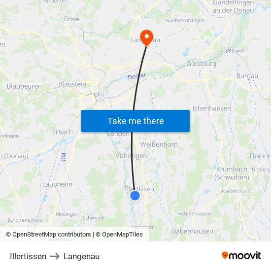 Illertissen to Langenau map