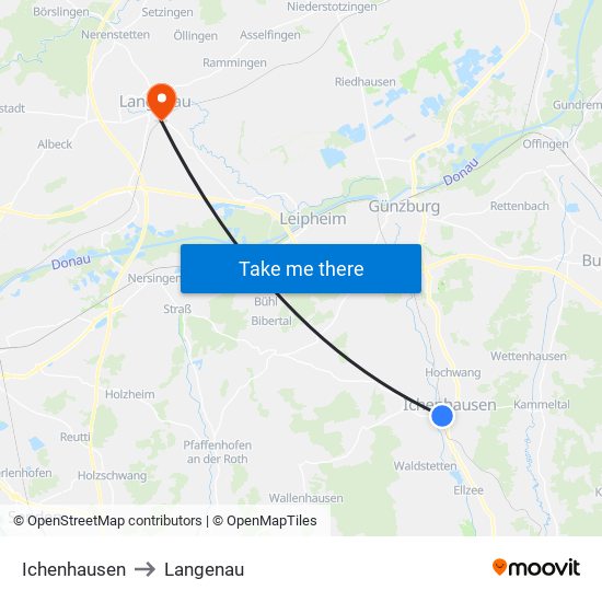 Ichenhausen to Langenau map