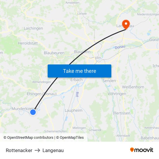 Rottenacker to Langenau map