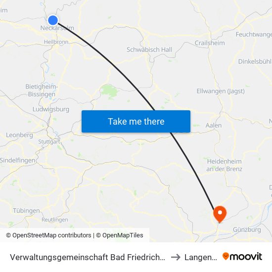 Verwaltungsgemeinschaft Bad Friedrichshall to Langenau map