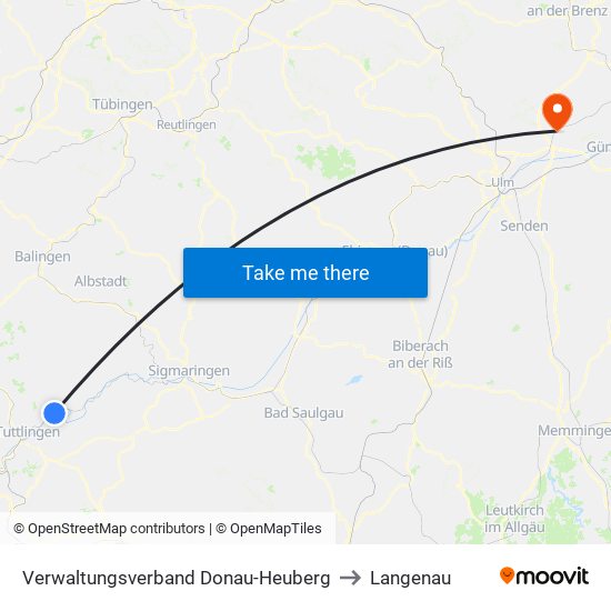 Verwaltungsverband Donau-Heuberg to Langenau map