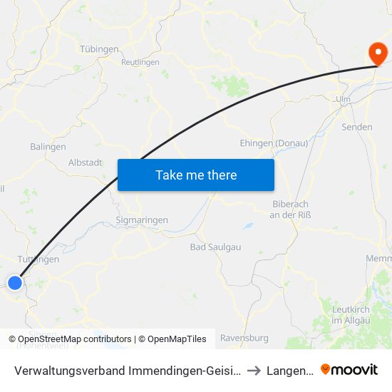 Verwaltungsverband Immendingen-Geisingen to Langenau map