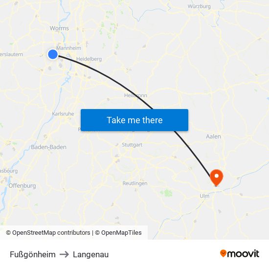 Fußgönheim to Langenau map