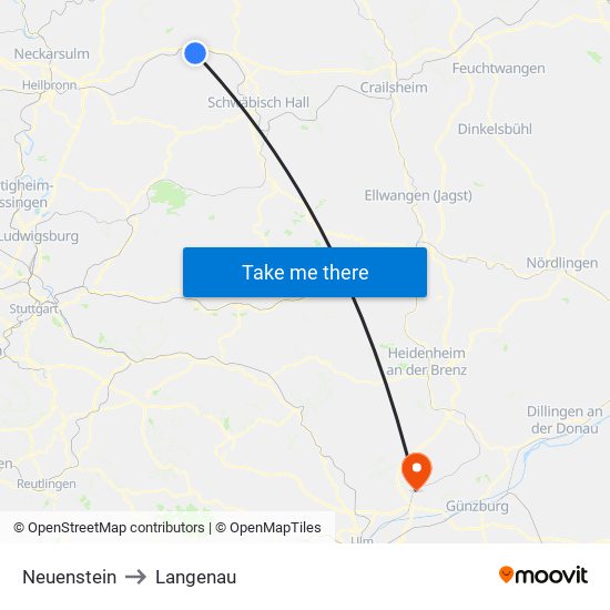 Neuenstein to Langenau map