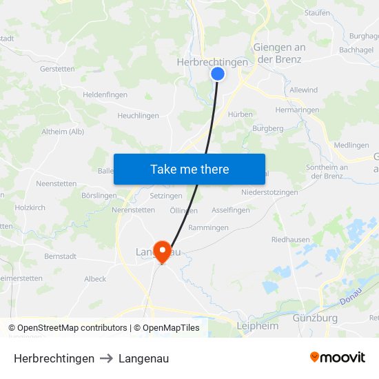 Herbrechtingen to Langenau map