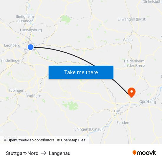 Stuttgart-Nord to Langenau map