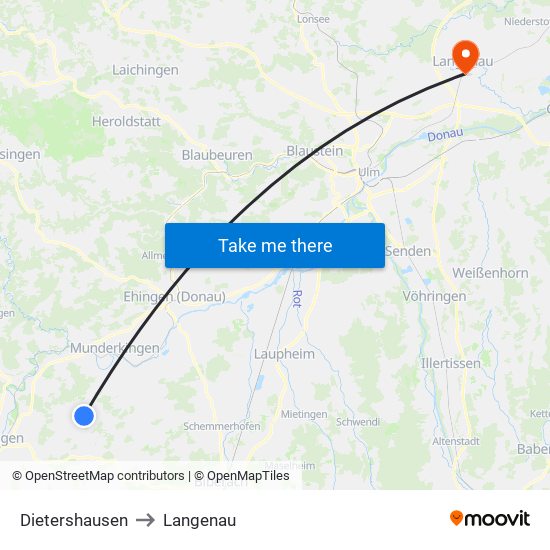 Dietershausen to Langenau map