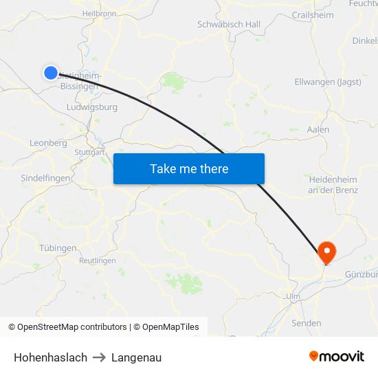 Hohenhaslach to Langenau map