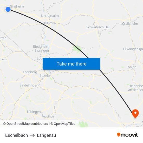 Eschelbach to Langenau map