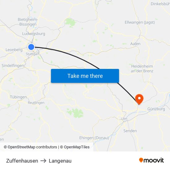 Zuffenhausen to Langenau map