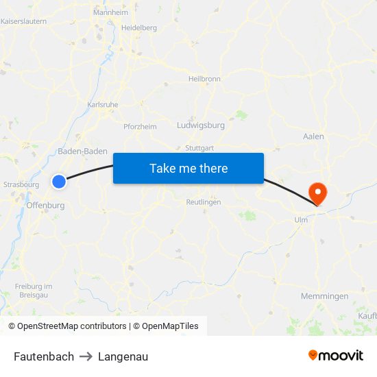 Fautenbach to Langenau map