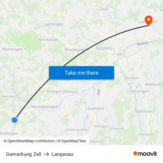 Gemarkung Zell to Langenau map