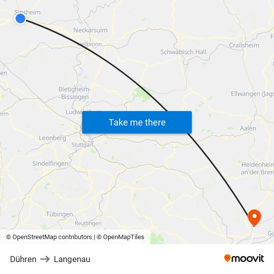 Dühren to Langenau map