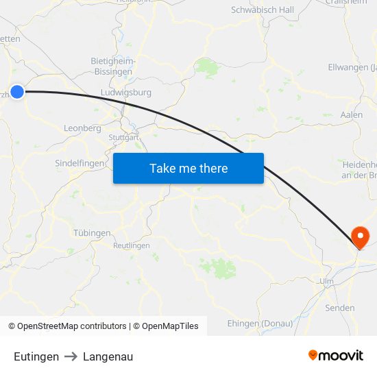 Eutingen to Langenau map