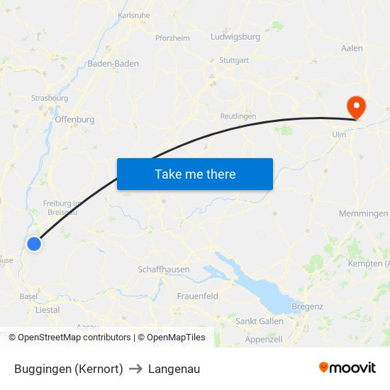 Buggingen (Kernort) to Langenau map