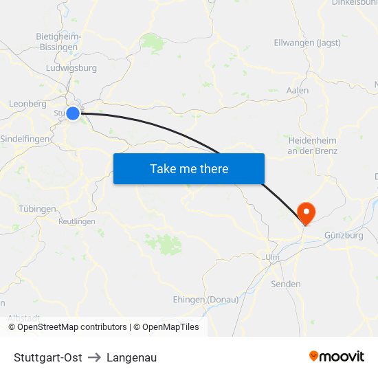 Stuttgart-Ost to Langenau map