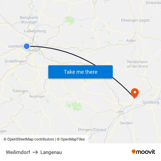 Weilimdorf to Langenau map