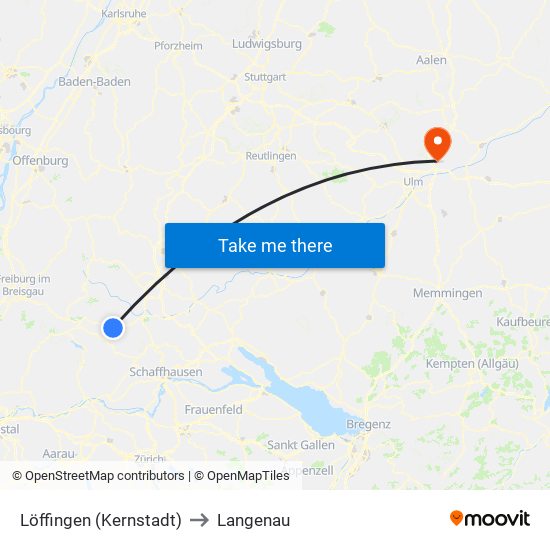 Löffingen (Kernstadt) to Langenau map