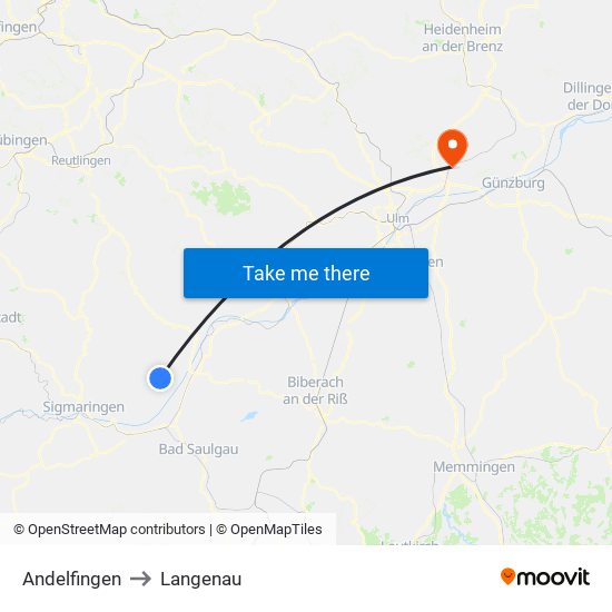 Andelfingen to Langenau map