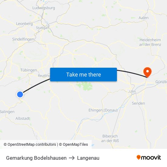 Gemarkung Bodelshausen to Langenau map