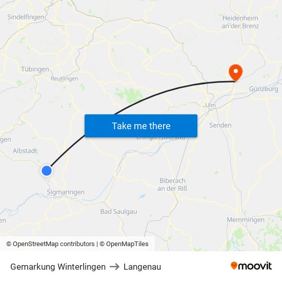 Gemarkung Winterlingen to Langenau map