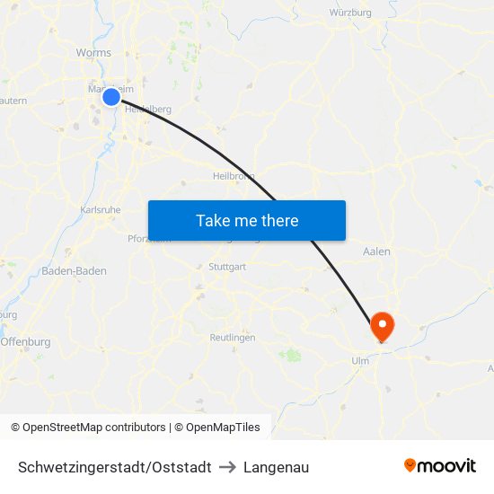 Schwetzingerstadt/Oststadt to Langenau map