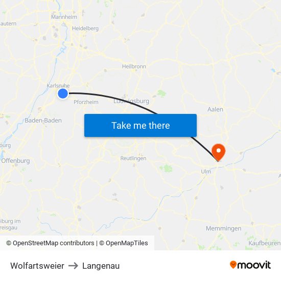 Wolfartsweier to Langenau map